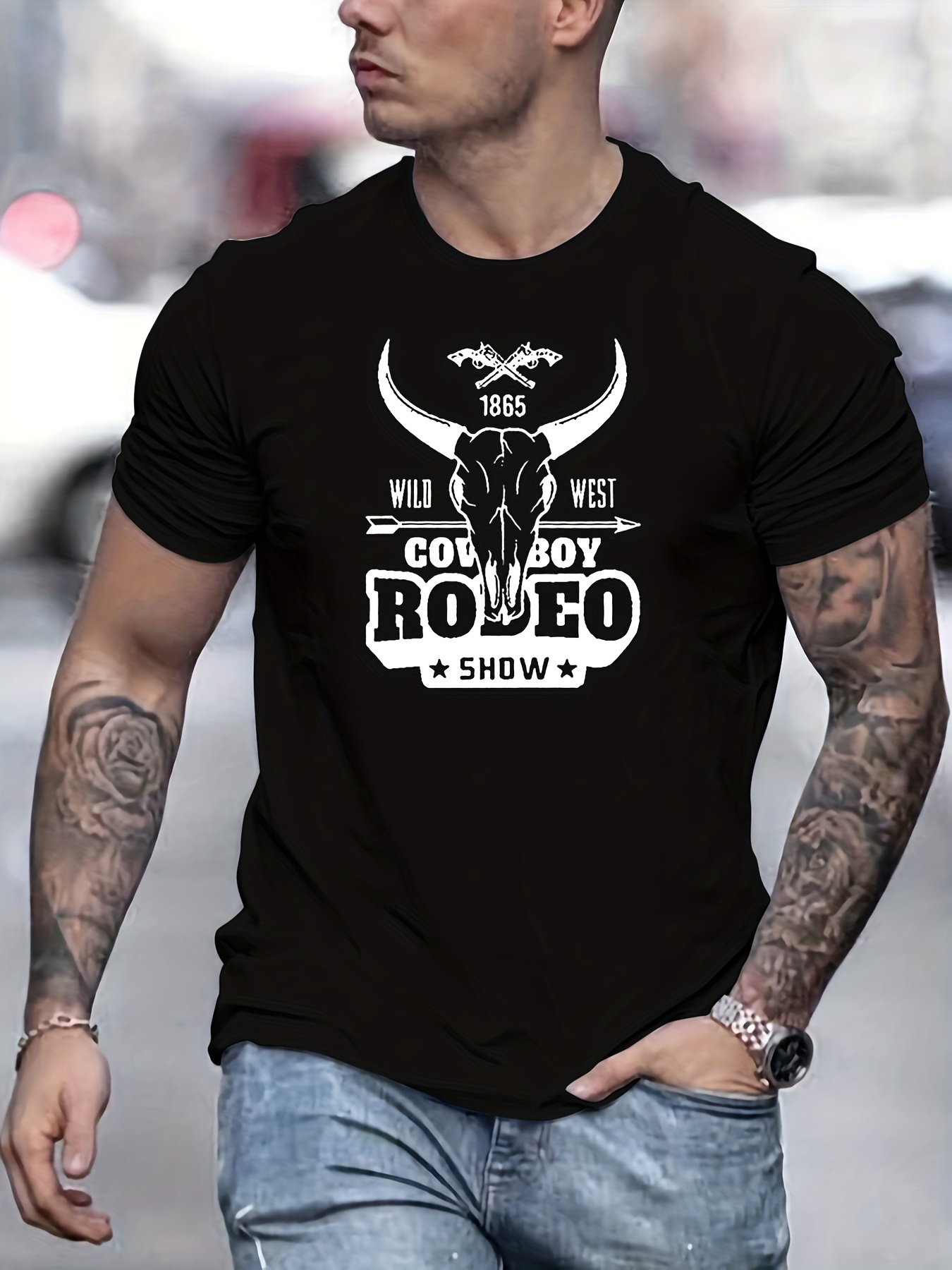 Cowboy Theme Pattern Print Men's Comfy T shirt Graphic Tee - Temu