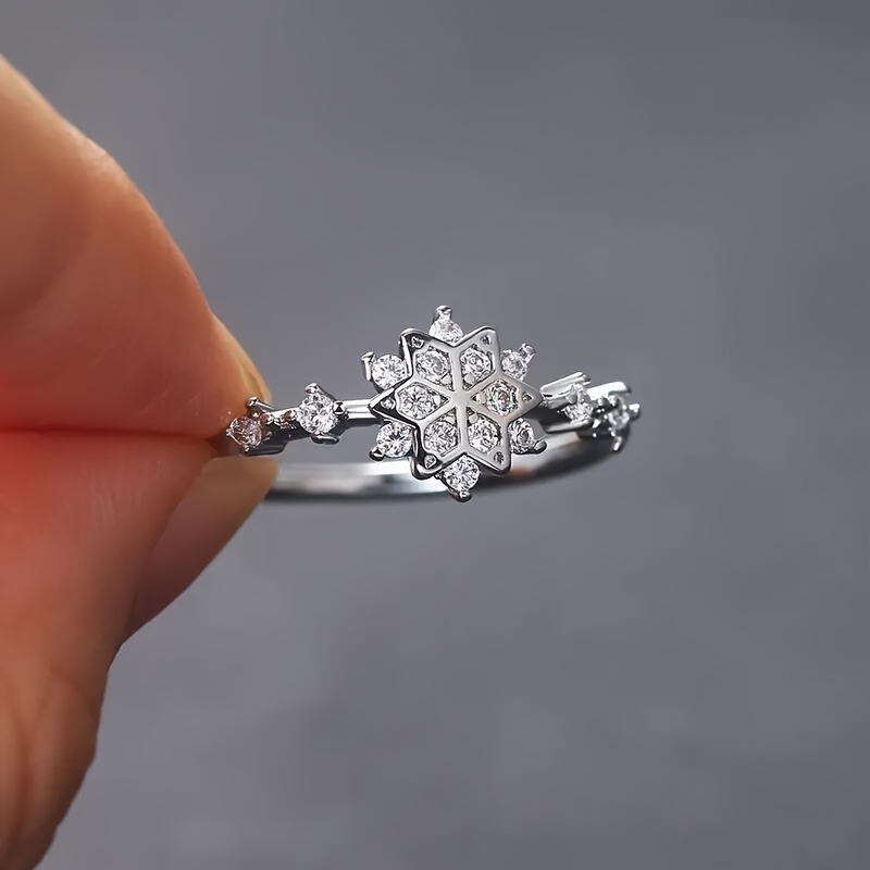 925 Silver Promise Ring Snowflake Zirconia Engagement Wedding