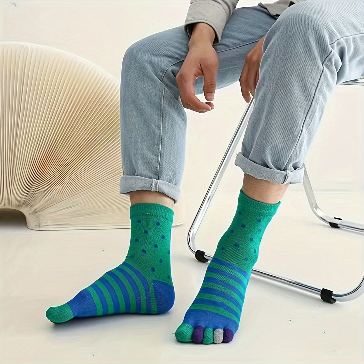 Men's Colorful Split Toe Tabi Socks Low Cut Five toe Novelty
