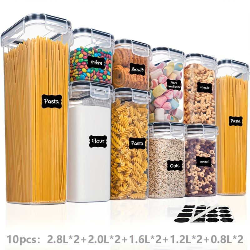 Airtight Food Storage Containers Set With Lids,bpa Free Plastic Kitchen And  Pantry Organization Canisters For Cereal Flour,sugar,with Labels - Temu