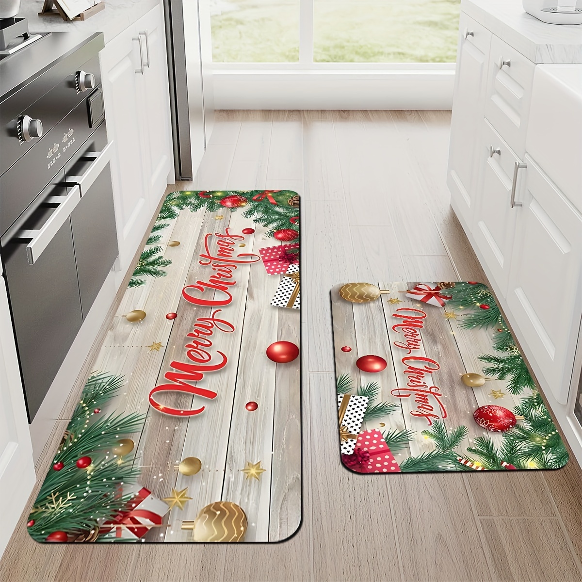 Christmas Festive Kitchen Rug Stain Resistant Waterproof - Temu