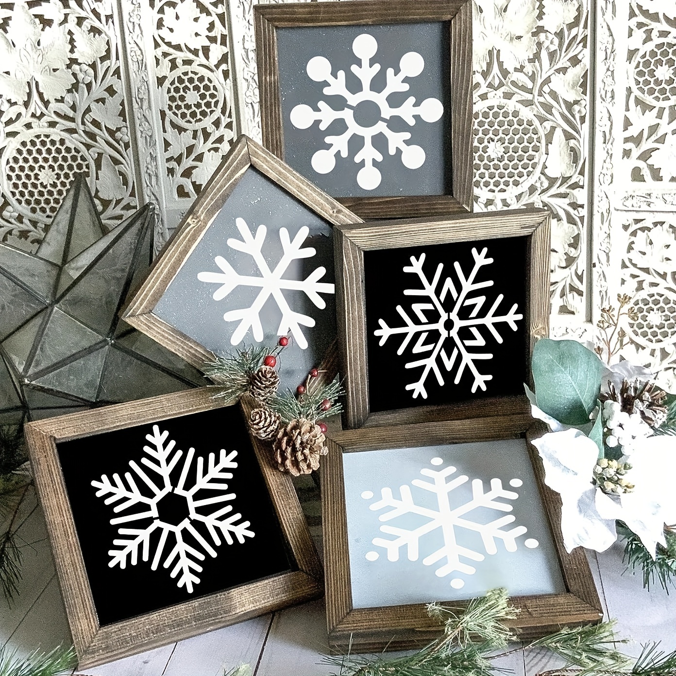 Mocoosy Christmas Snowflake Stencils Template-Snowflake Stencils for Painting on Wood Reusable, Christmas Stencils for Spraying Window Glass Wall Door