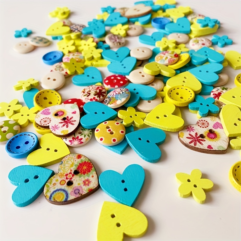 Heart Buttons for Crafts, 200Pcs Colorful Heart Shaped Decorative Button  DIY Button Sewing Buttons for Clothes DIY Crafts Painting Decoration