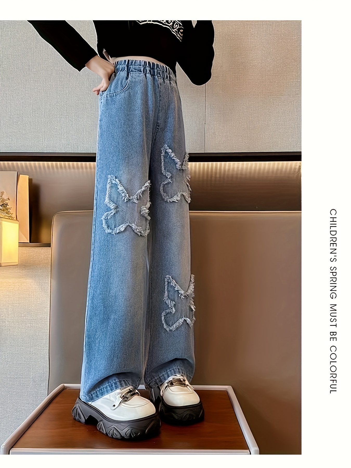 Jeans for Women Teen Girls High Waist Straight Leg Boyfriend Baggy Pants  Fashion Butterfly Print Trousers Streetwear
