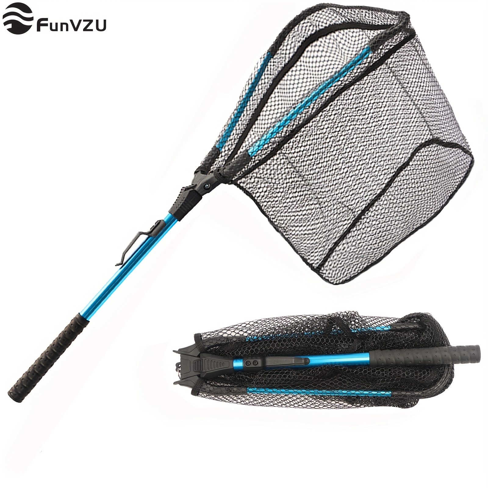 Durable Folding Fishing Landing Net with Telescopic Pole Handle - Knotless  Mesh for Safe Fish Catching and Releasing