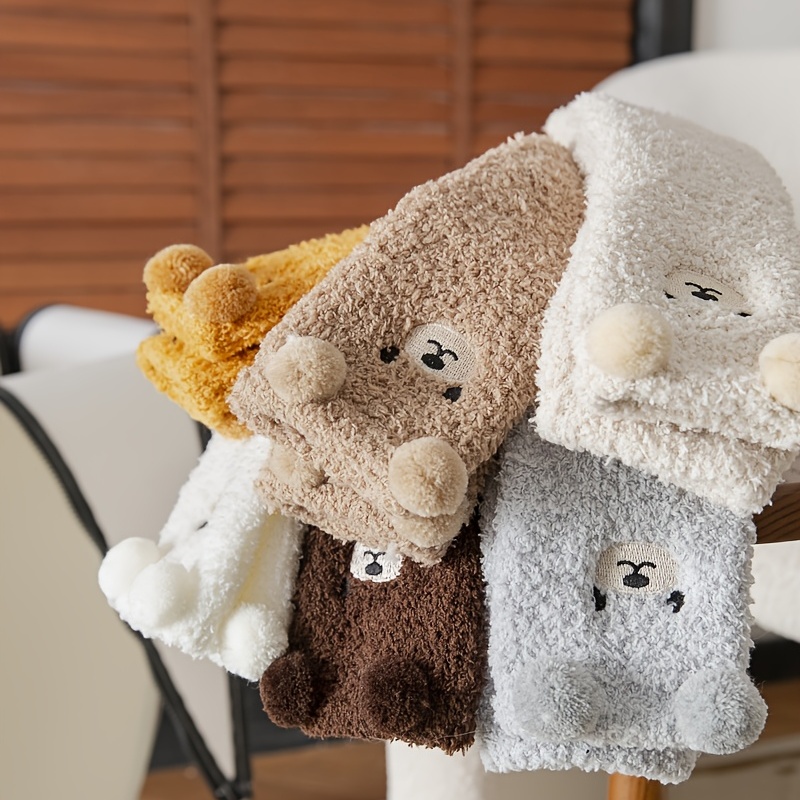 Teddy Bear Socks, Warm Cute Fuzzy Non Slip Animal Socks for Women