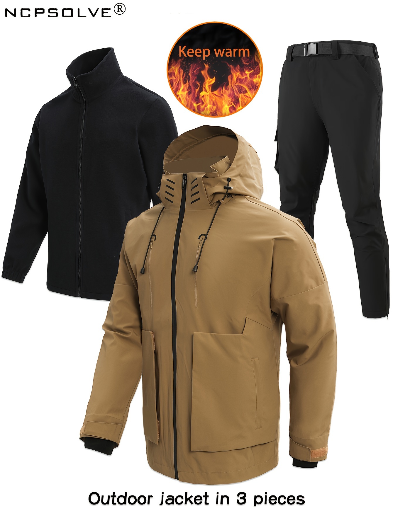 Men's Outdoor Warm Hooded Windbreaker Jacket + Polar Fleece - Temu