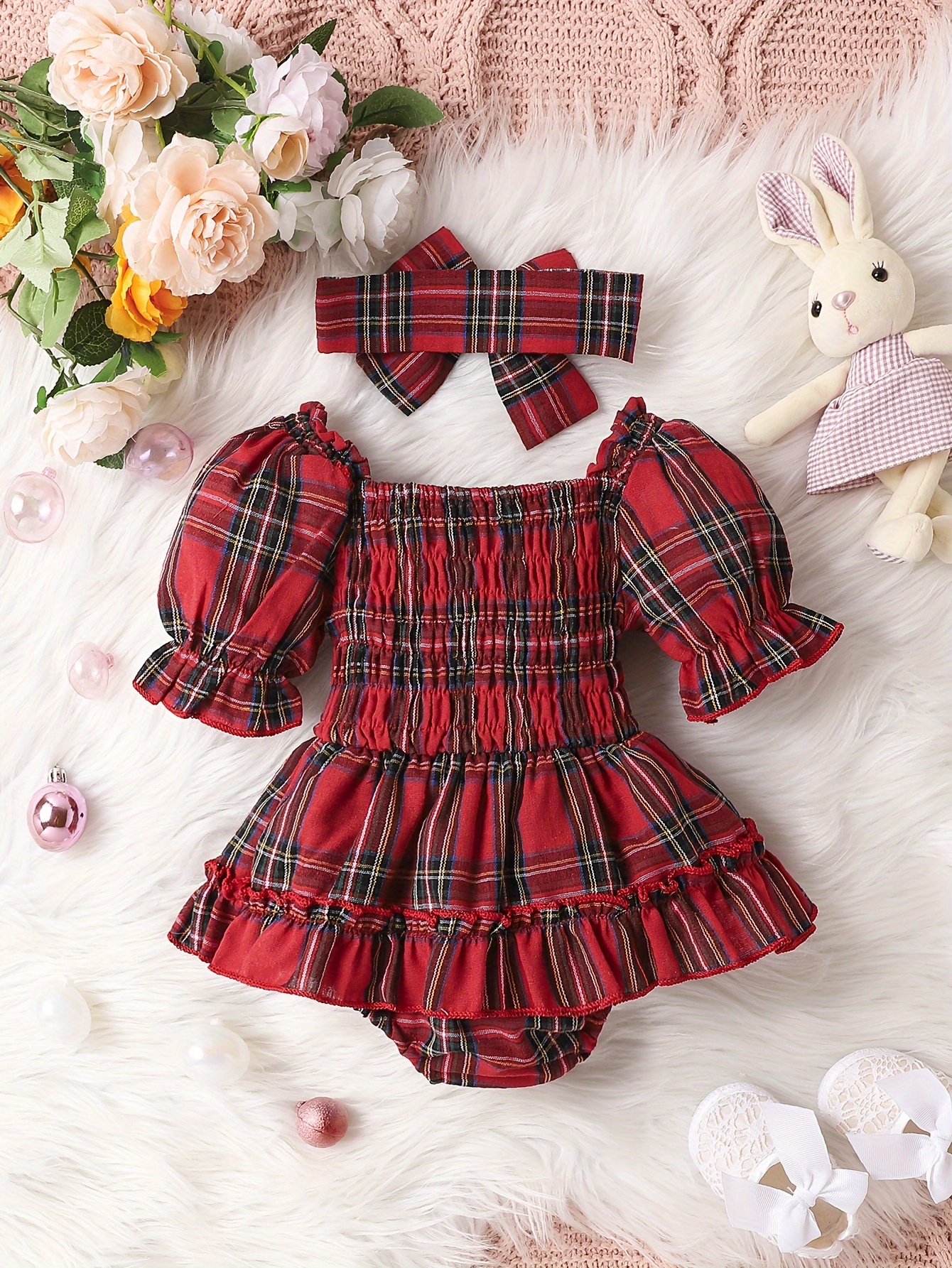 Cute Baby Girl Long Sleeve Ruffle Plaid Skirt Swing Triangle