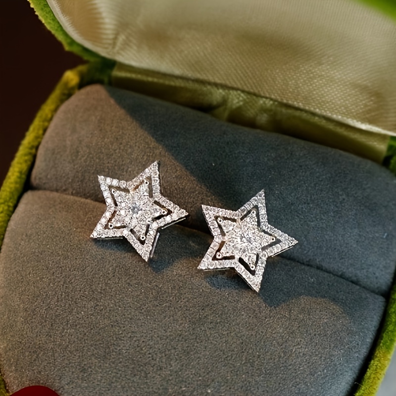 

Elegant & Cute Star-shaped Stud Earrings With Sparkling Accents Luxury Minimalist Design Ear Jewelry Gifts For Eid