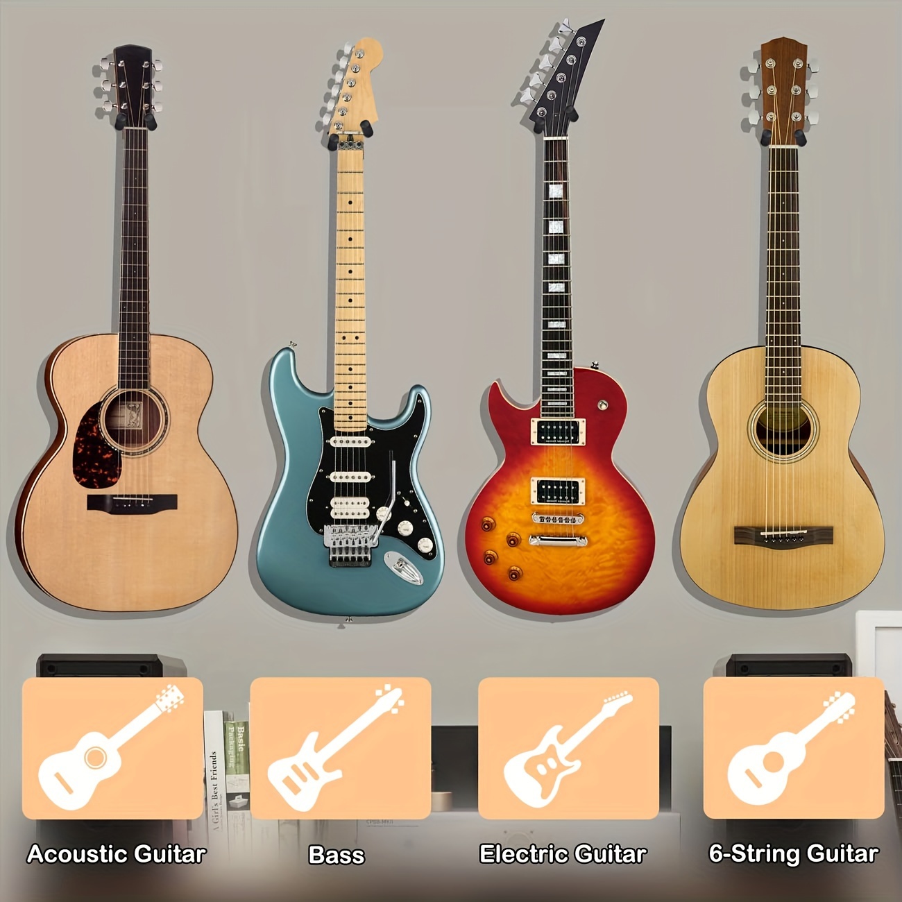 Stylish Guitar Wall Mount Securely Display Instrument Hooks - Temu Canada