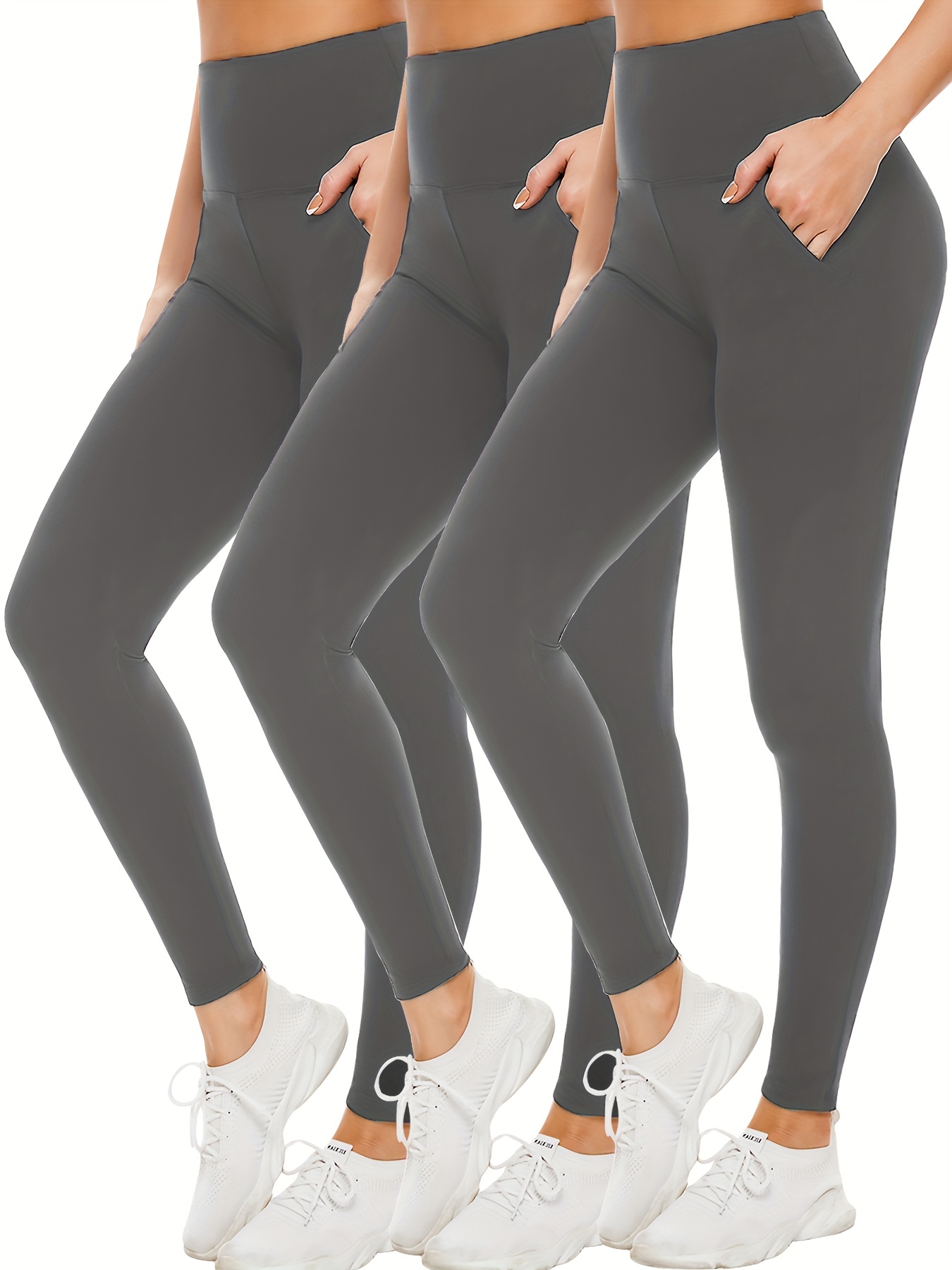 Aoliks Women Shorts High Waisted Pockets Leggings Black-Grey