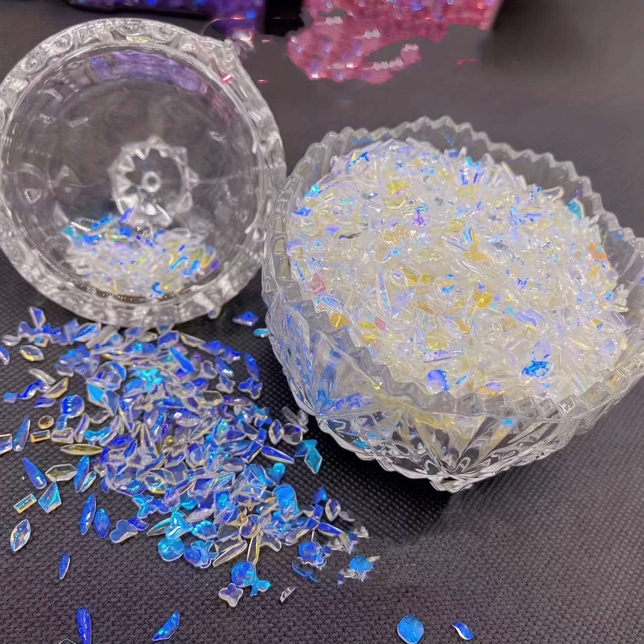 QIMYAR 100pcs Mixed Shape Aurora Glass Crystal Nail Art Rhinestones Nail Gems Iridescent Clear Nude Flatback Rhinestone Diamonds Stone for 3D DIY Nails Art
