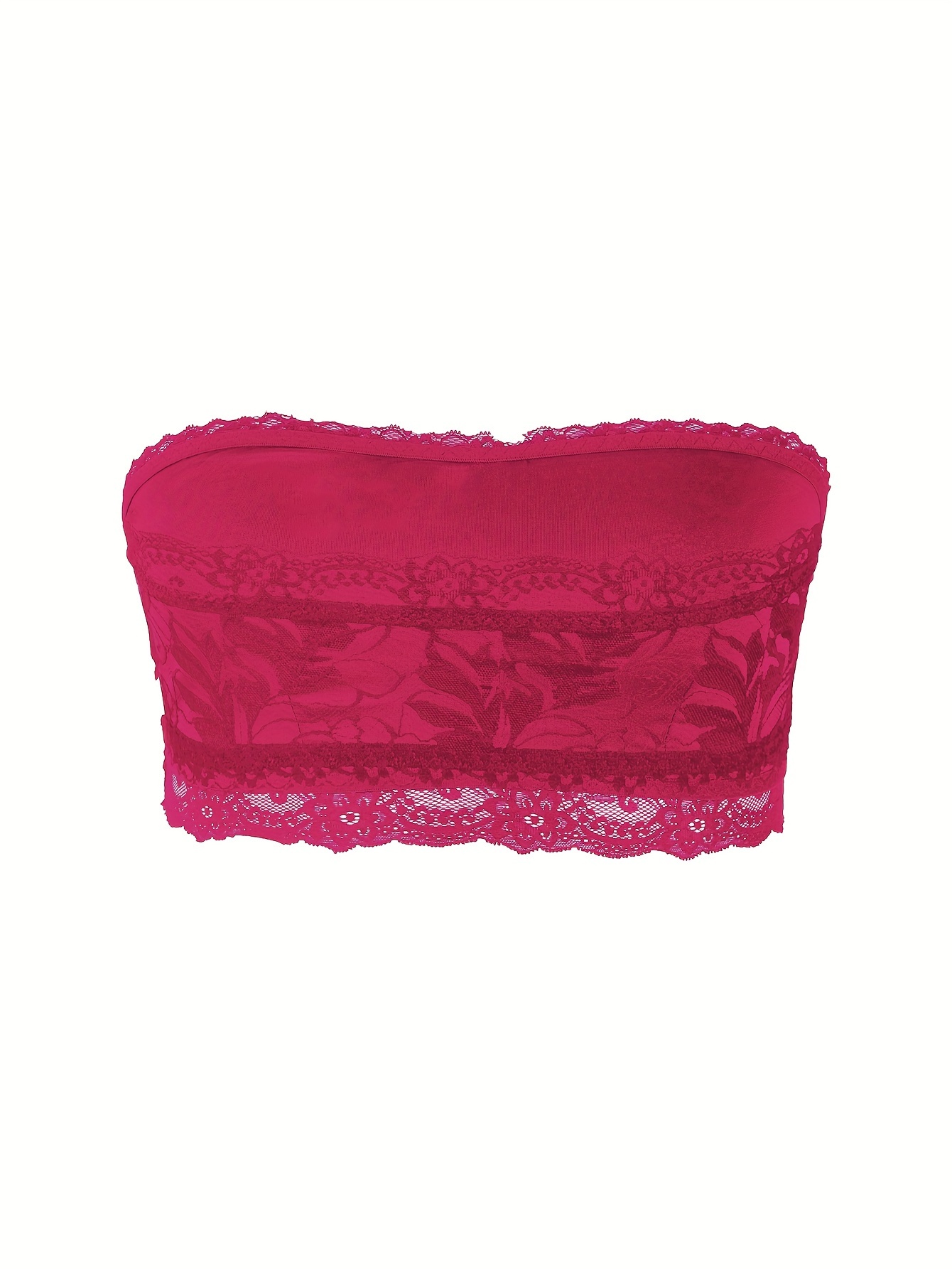 Plus Size Sexy Tube Bra, Women's Plus Solid High Stretch Lace Strapless Bandeau Tube Bra