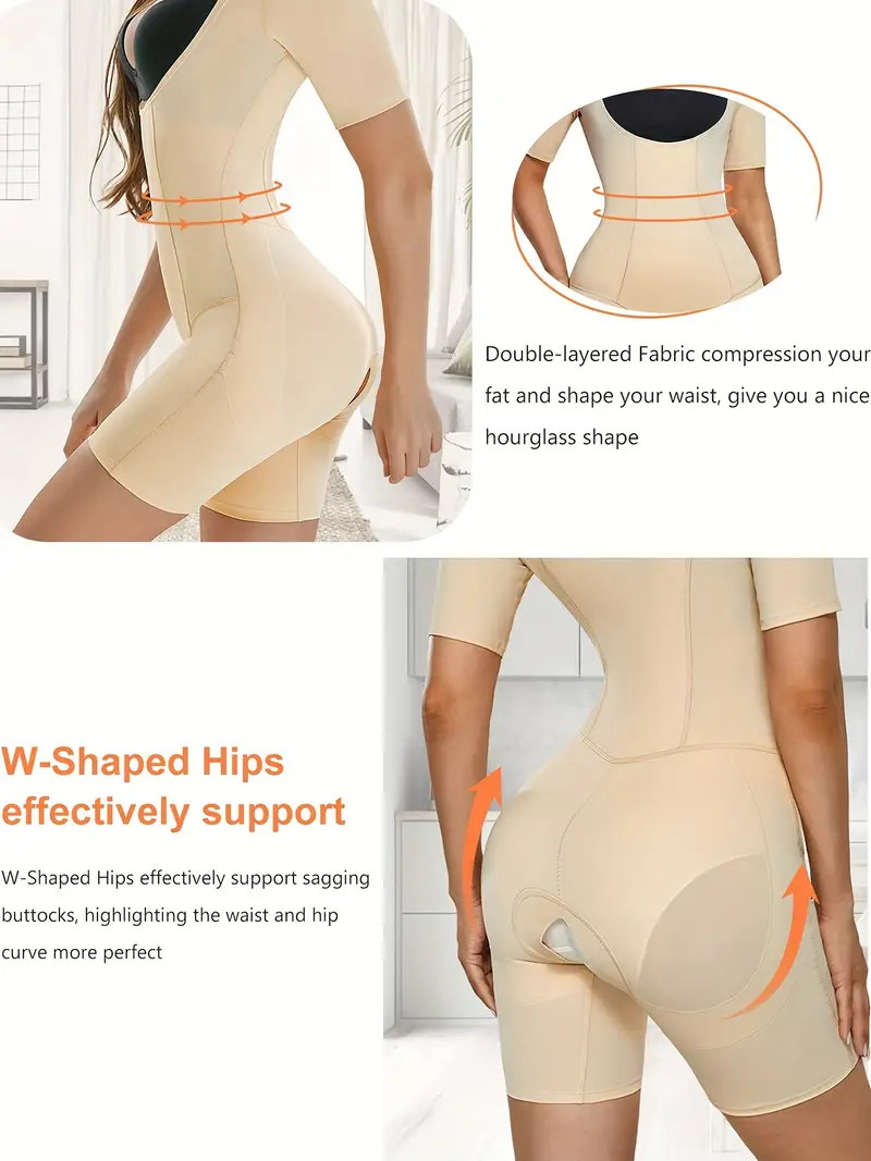 Simple Solid Shaping Bodysuit, Tummy Control Butt Lifting Open Crotch Short  Sleeve Body Shaper, Women's Underwear & Shapewear