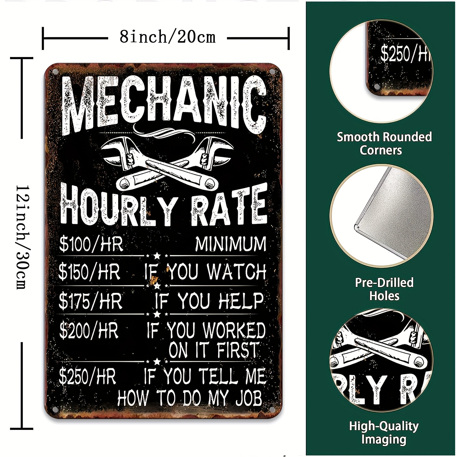 Mechanic Hourly Rate Reproduction Metal Tin Sign Mechanic - Temu