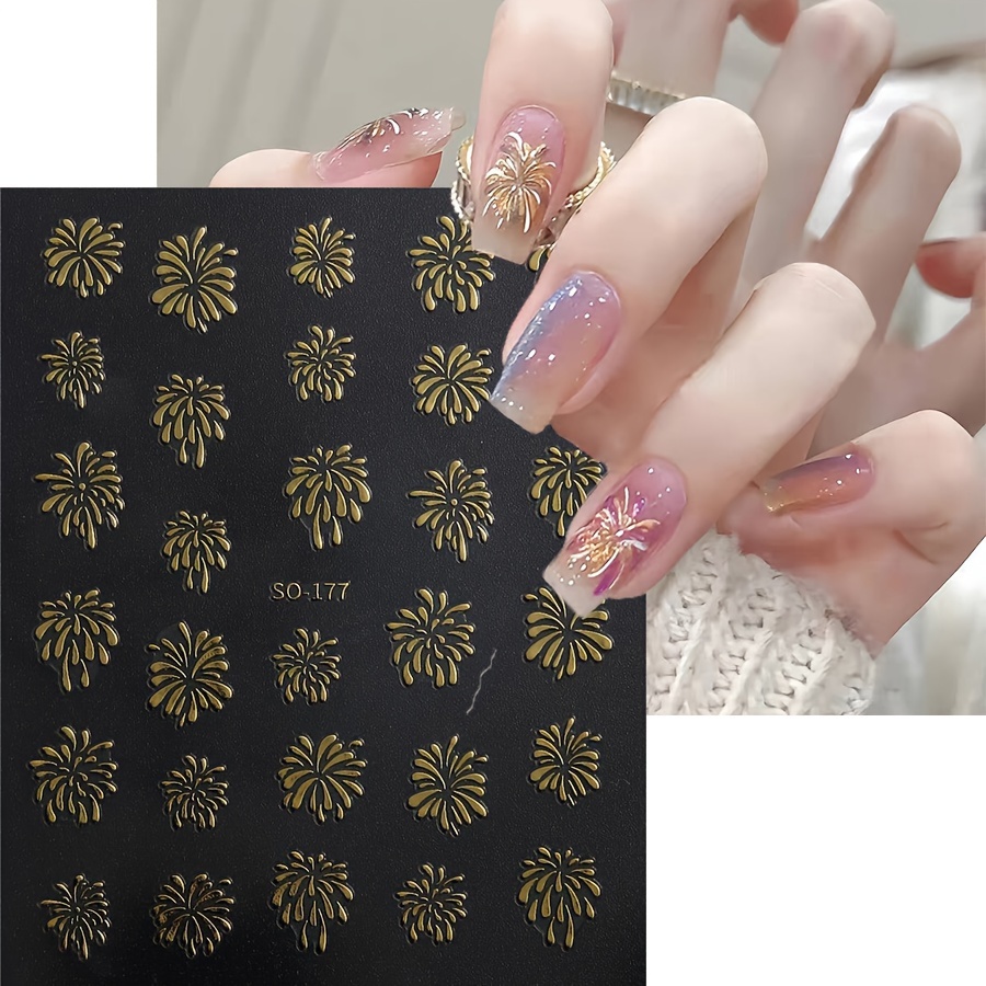 

7pcs Simple Blooming Fireworks Nail Stickers Golden Silvery Blue Color Glitter Nail Stickers