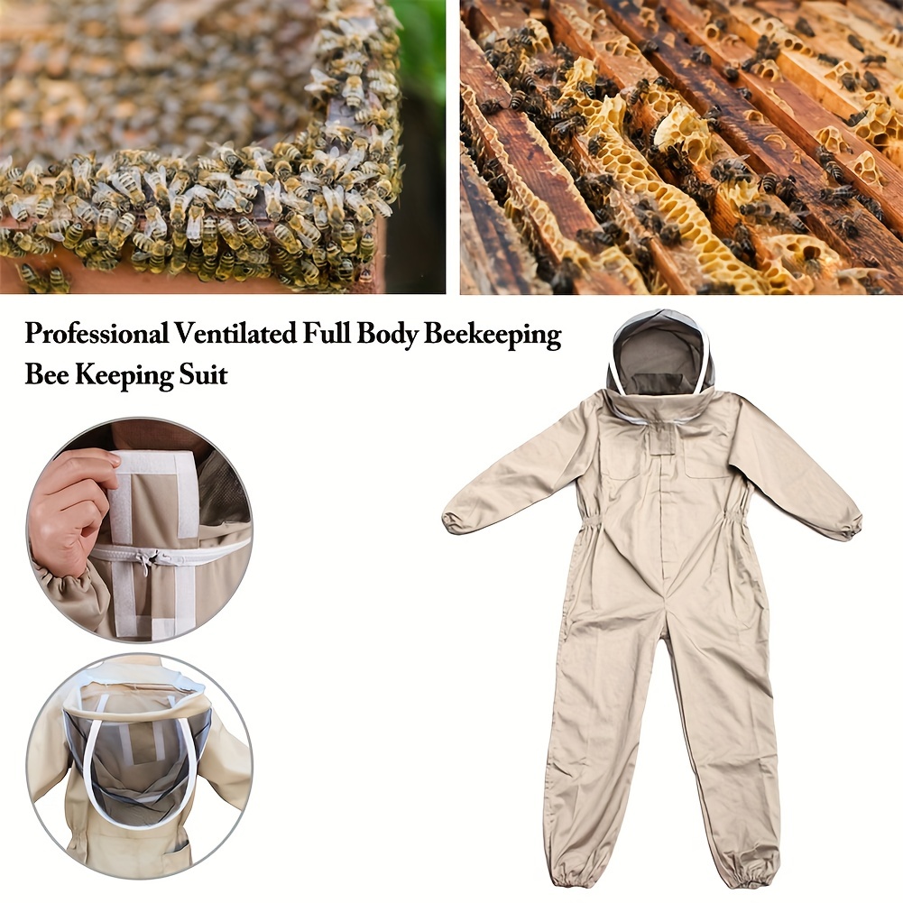  Traje de apicultura de apicultura con guantes de piel de oveja  y capucha de velo de esgrima ventilada, traje de apicultor profesional,  protección total para apicultores profesionales y principiantes, L 
