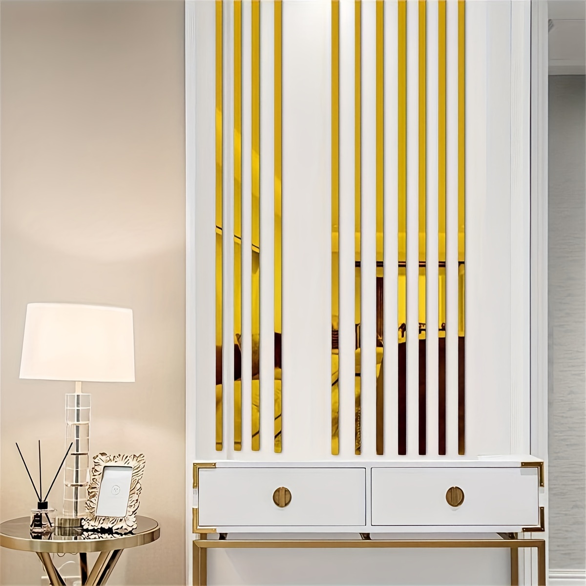 Hywell 5 Meter Edelstahl flache dekorative Linien Wandaufkleber Silber  Titan Gold Hintergrund Wand Decke Kante Leiste Selbstklebend