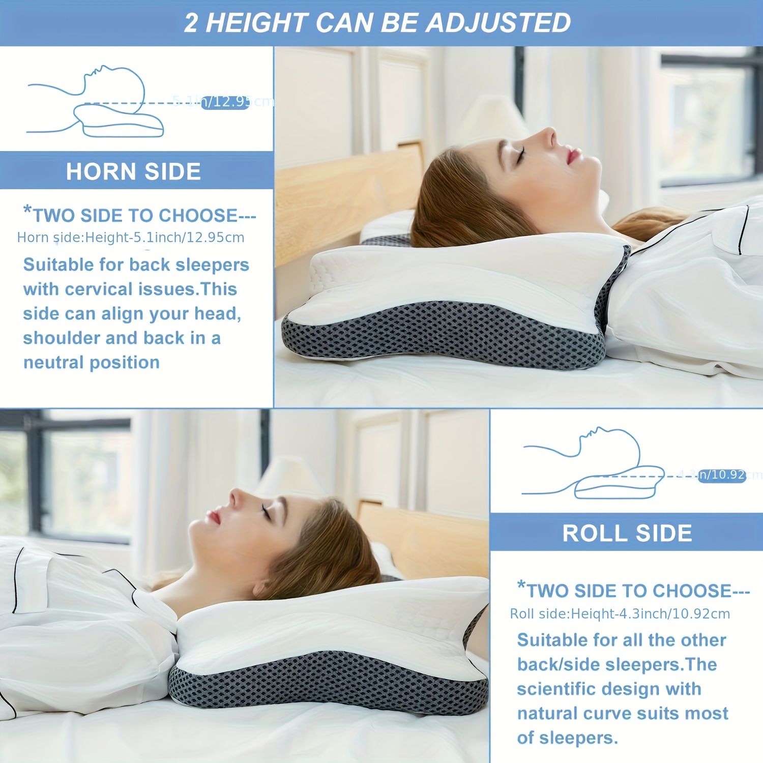 Hollow Design Odorless Memory Foam Pillows with Cooling Case