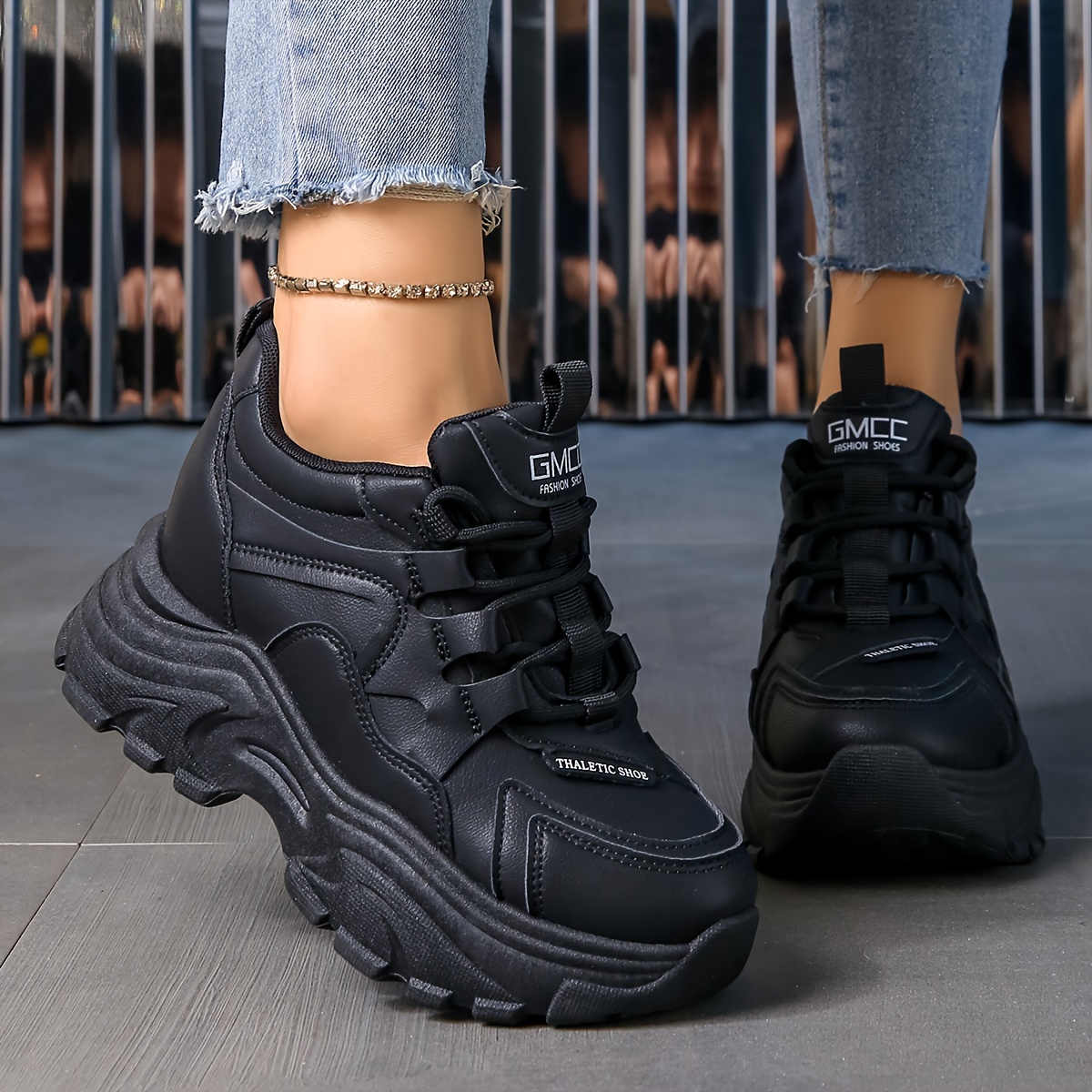 Semelle épaisse Basket Chunky Noir Femme Baskets à Semelle Épaisse