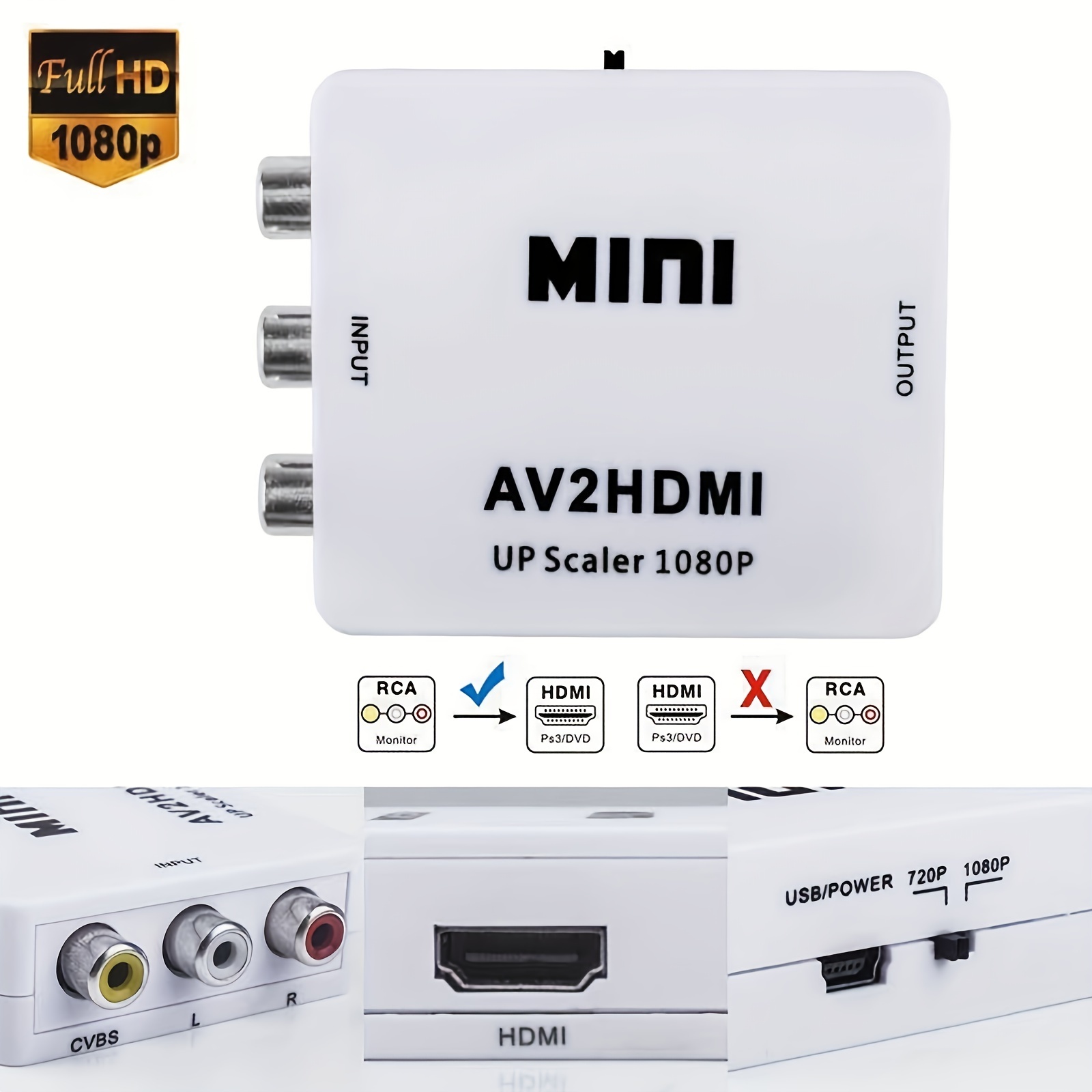 HDMI to RCA AV Converter Adapter For Android TV Smart Box Laptop + USB  Cable AU