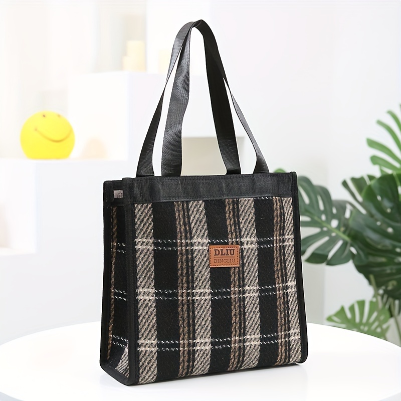 Portable Nylon Lunch Bag, Fashion Plaid Pattern Tote Bag, Women's Casual  Handbag & Shoulder Bag For School, Work, Picnic - Temu