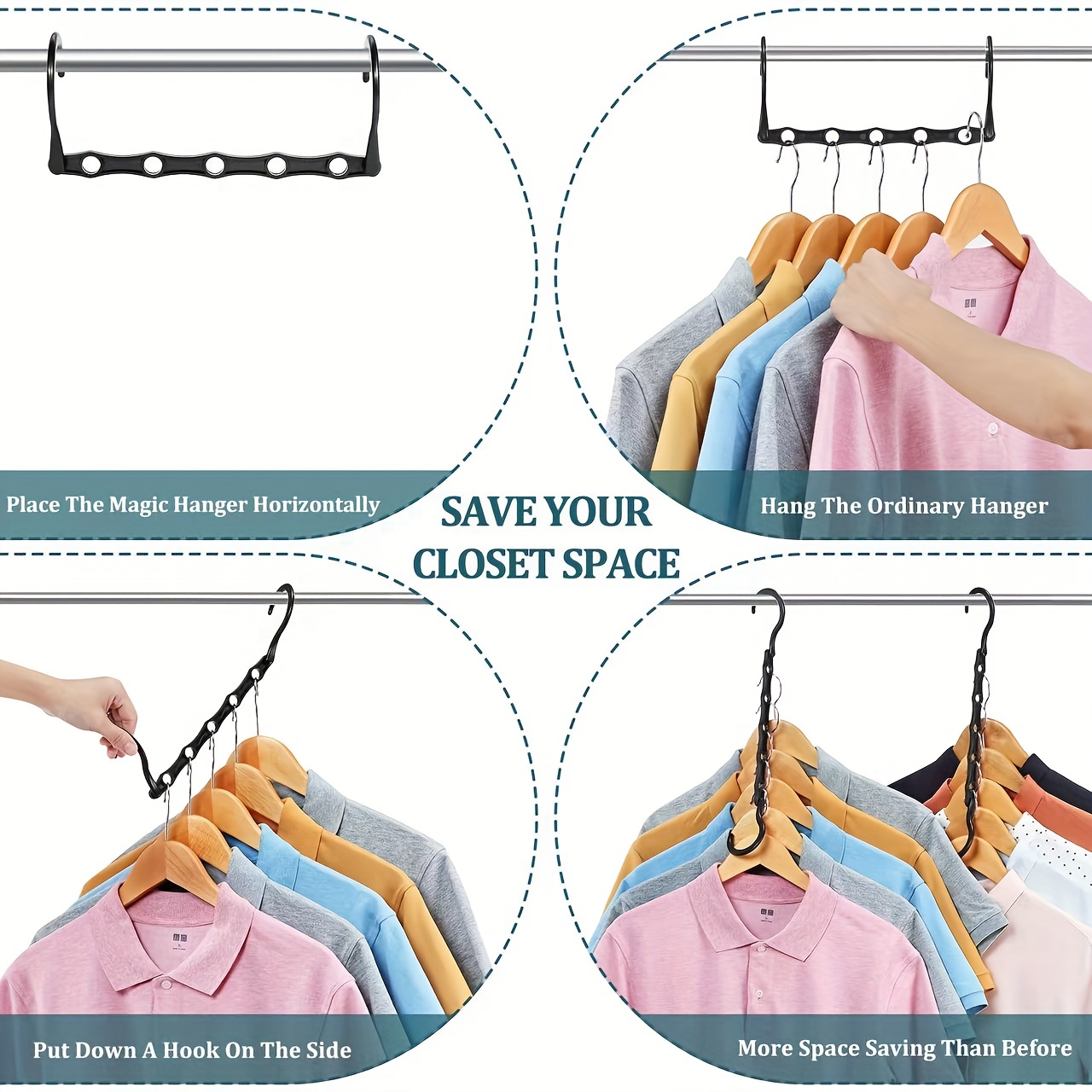 HOUSE DAY 6 Pack Metal Magic Hangers Space Saving Hangers Closet Space  Saving Wardrobe Clothing Hanger Oragnizer, Updated Hook Design