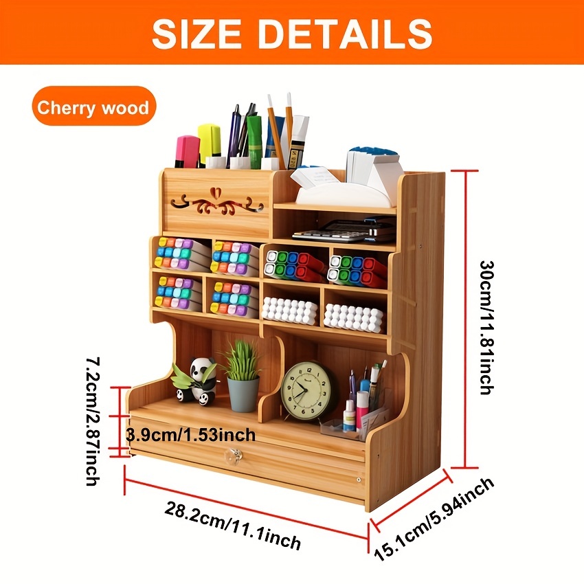 Wooden Desk Organizer, Multi-Functional DIY Pen Holder Box