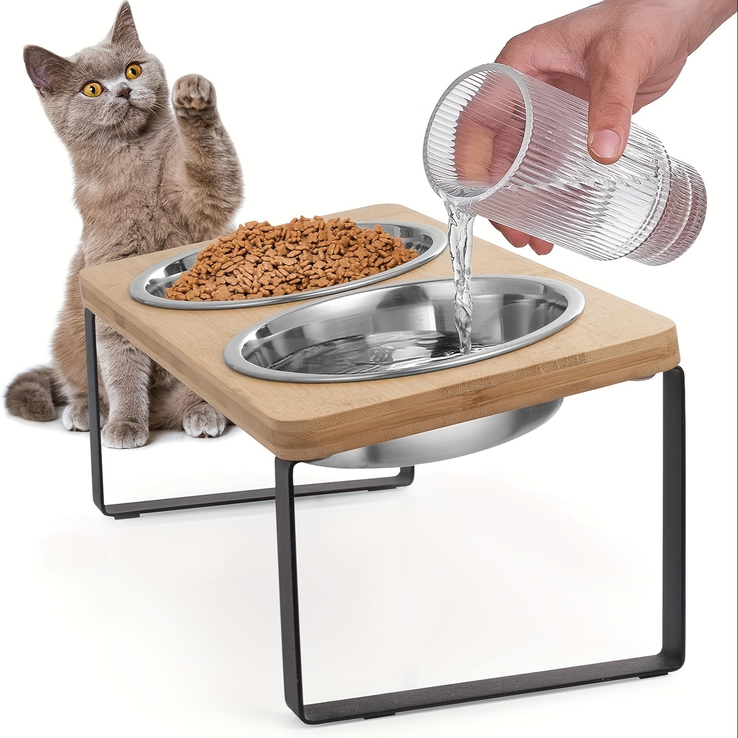 Elevated Solid Wood Cat Feeder Stand Height Adjustable Cat - Temu