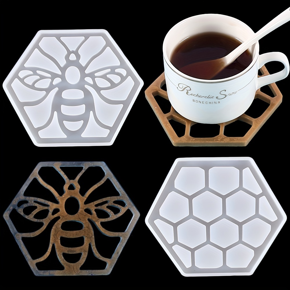 Honey Bee Coasters Set of 8 Coasters & Holder Honeycomb Coasters Wood Resin  Coasters Bee Decor Bee Kitchen Handmade 