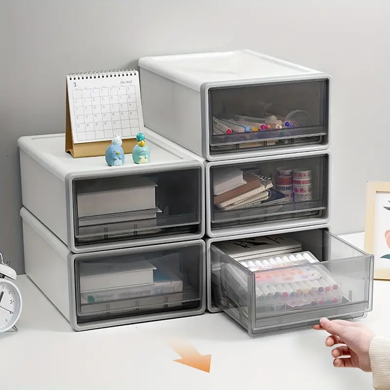 Transparent Drawer Organizer Box Simple Plastic Small Drawer Type Storage  Cabinet Desk Student Document Sundries Storage Box
