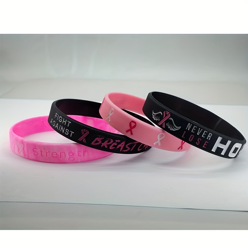3Pcs/Set Women's Ribbon Thin Line Breast Cancer Awareness Rubber Bracelet Silicone Wristband Silicone Bracelet Wristband Gift,Temu