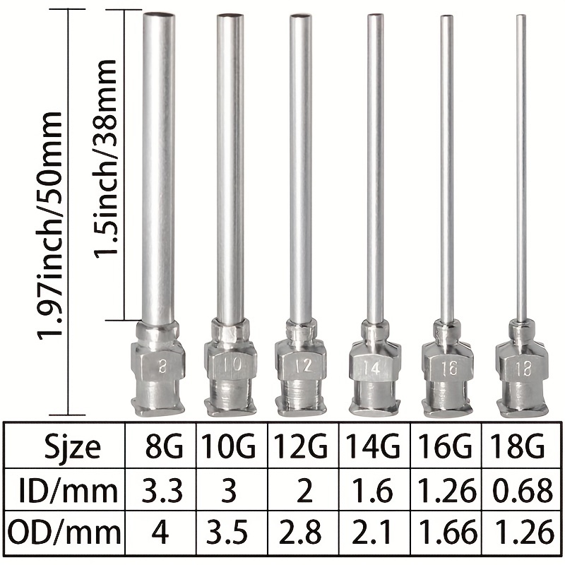 12 Pack Dispensing Needle Set, 1.97inch Stainless Steel Blunt Tip Luer Lock  8, 10, 12, 14, 16, 18 Gauge.