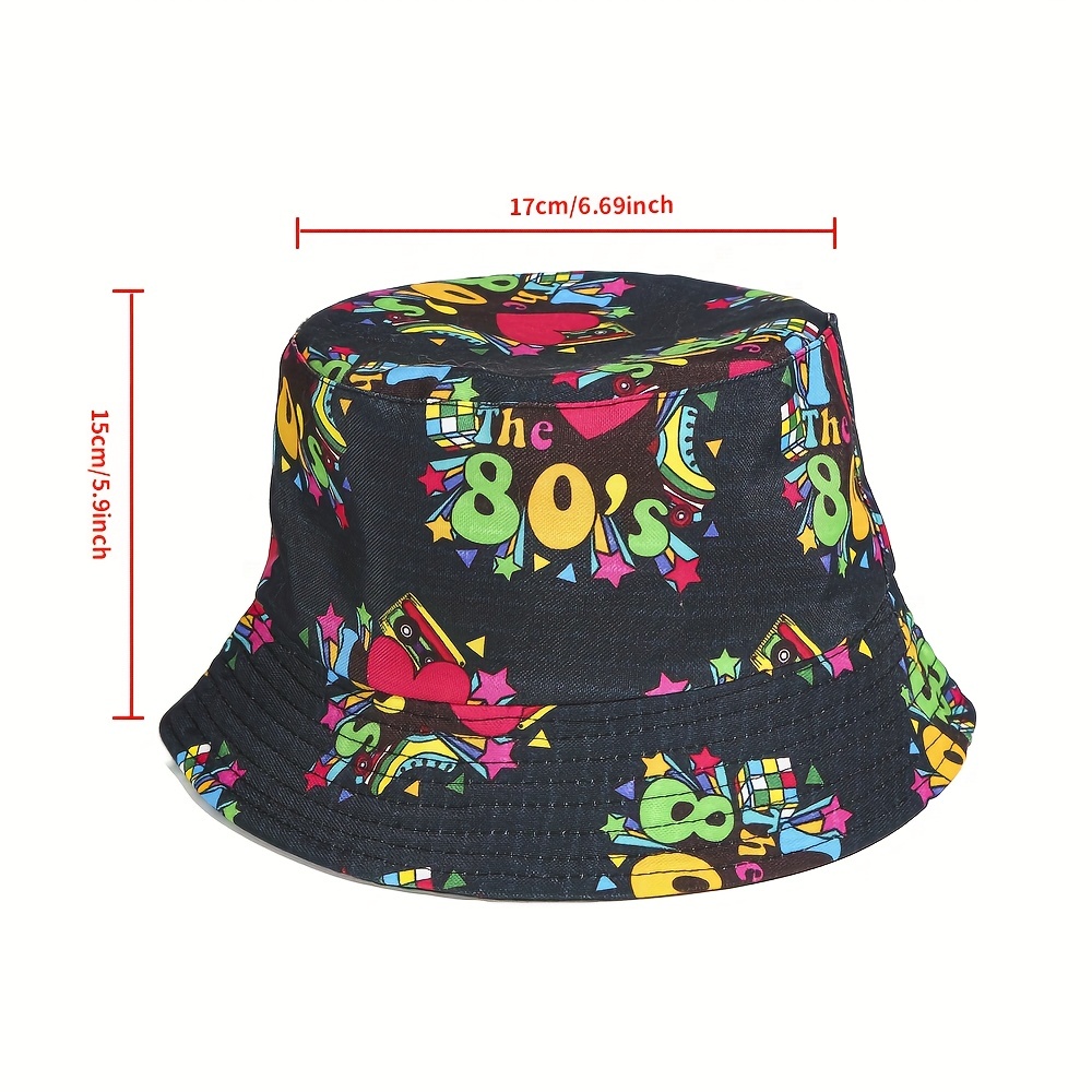 Vintage 80s 90s Print Bucket Hat Reversible Hip Hop Graffiti