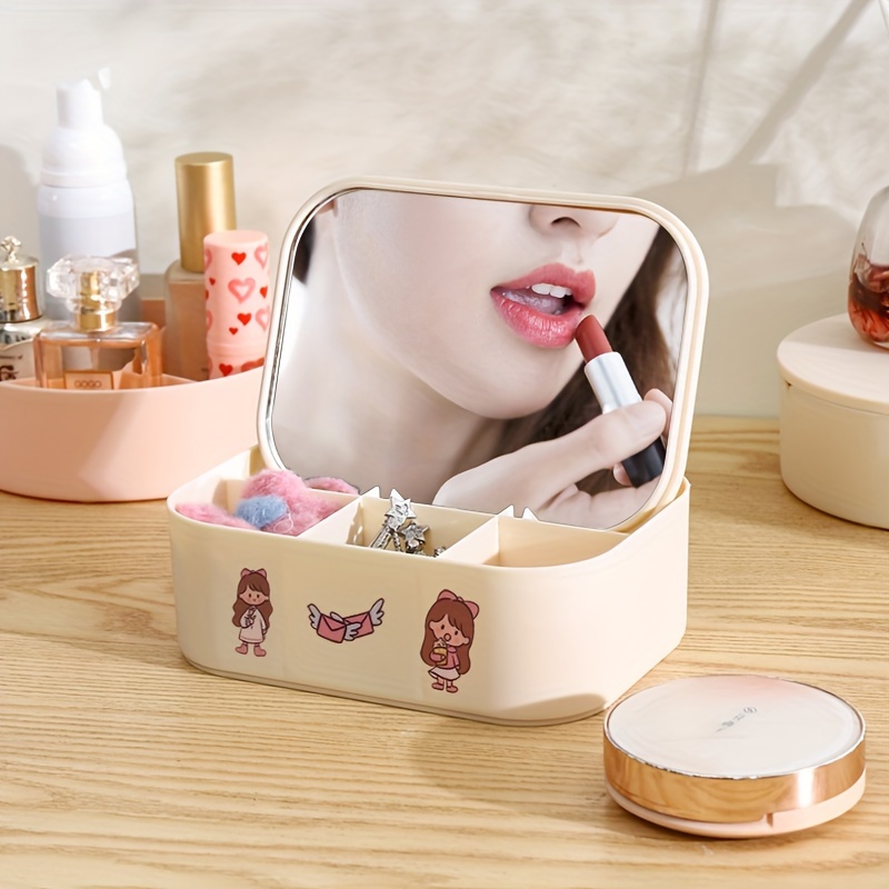 Caja De Almacenamiento De Maquillaje De 1 Pieza, Joyero Exquisito, Tocador  Almacenamiento De Espejo De Maquillaje Estante Integrado Para Collar De Are
