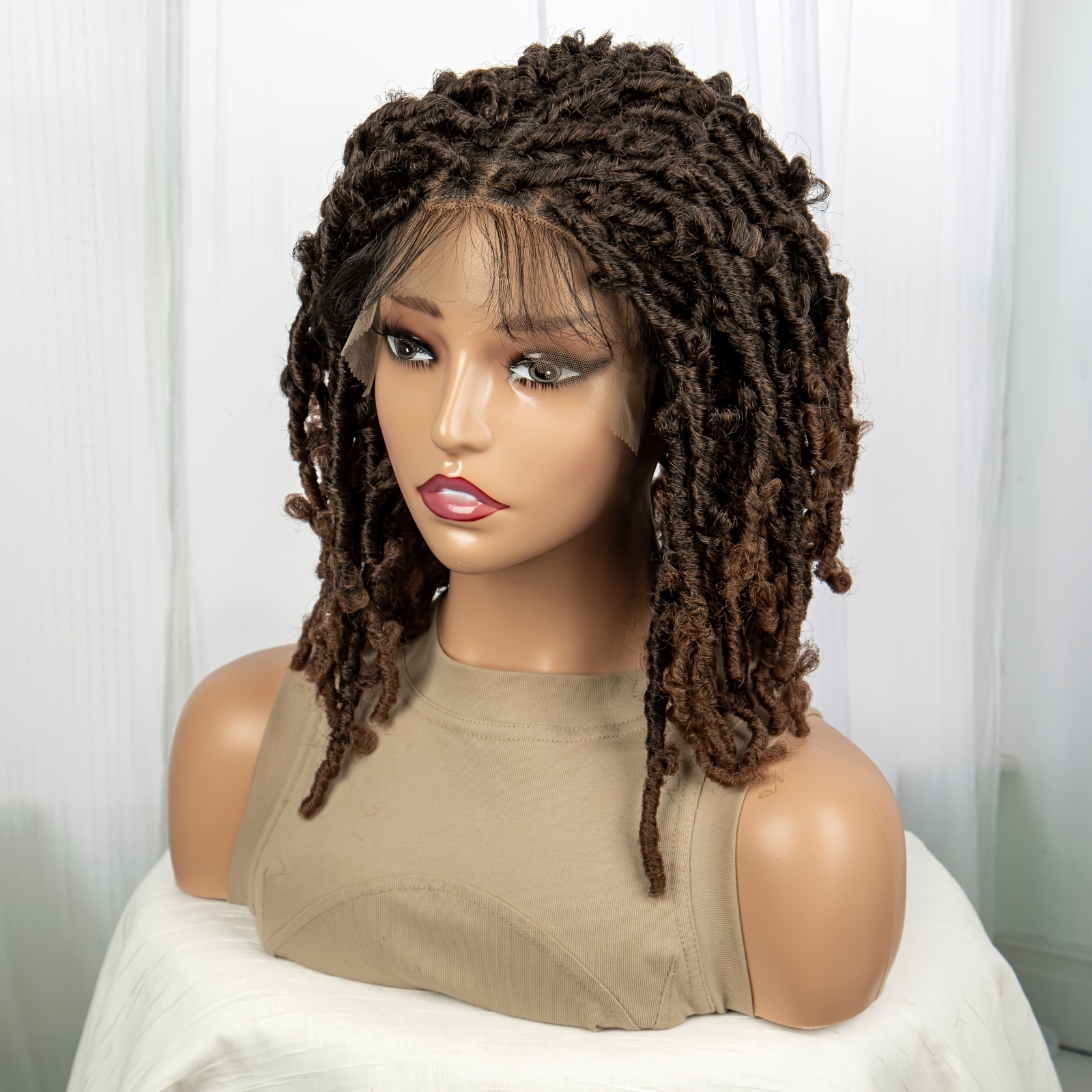 Short Bob Braided Wigs for Women Lace Front Wig Brown Synthetic