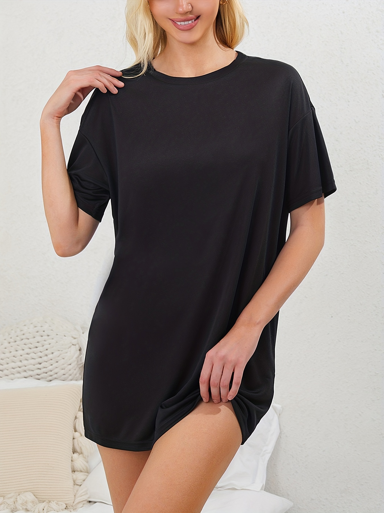 Comfy Solid Lounge Set Casual Short Sleeve Top - Temu