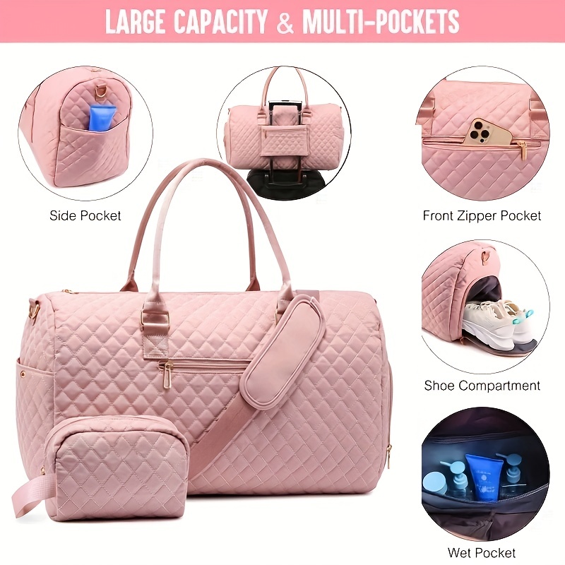 Metallic Women Stylish Gym Duffle Bag School,Ballet Dance Bag for Girls  with Shoe Compartment and Wet Pocket Rose Gold