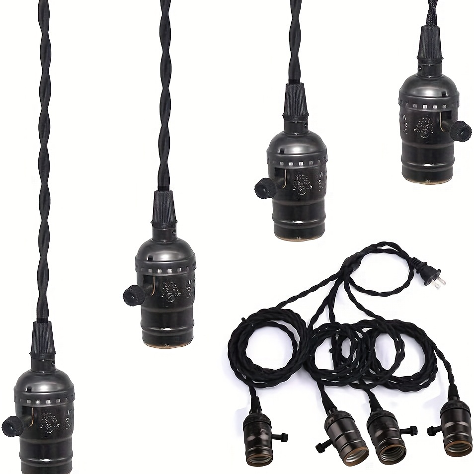 kwmobile Cable de luz enchufable, cable de lámpara colgante de tela de 20  pies de largo con enchufe, enchufe E26, para colgar iluminación de techo de