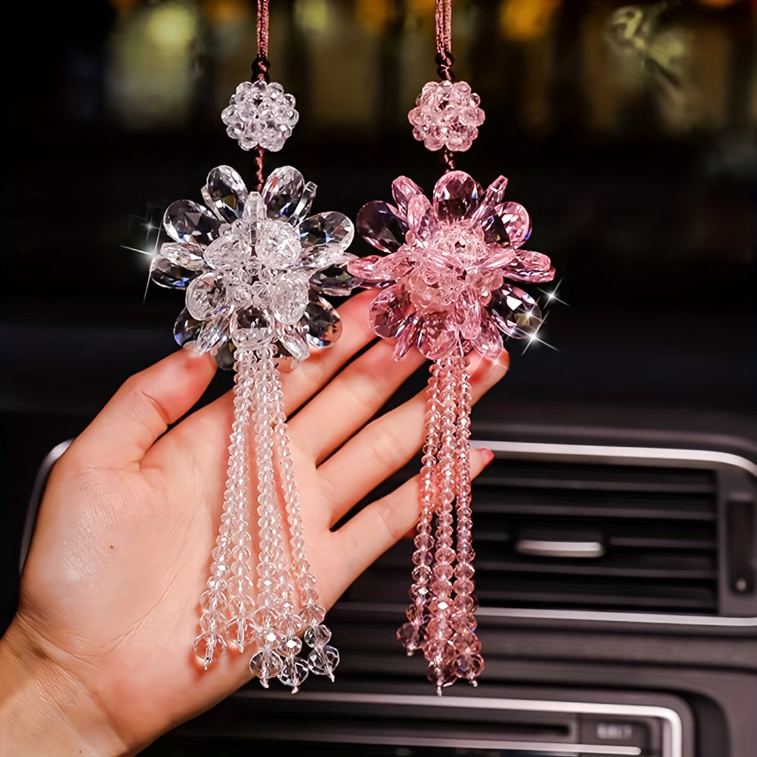 Cheap Sparkling Heart Faux Crystal Tassel Car Rear View Mirror Charms Beads  Lanyard Car Pendant Decoration Lucky Hanging Interior Ornament