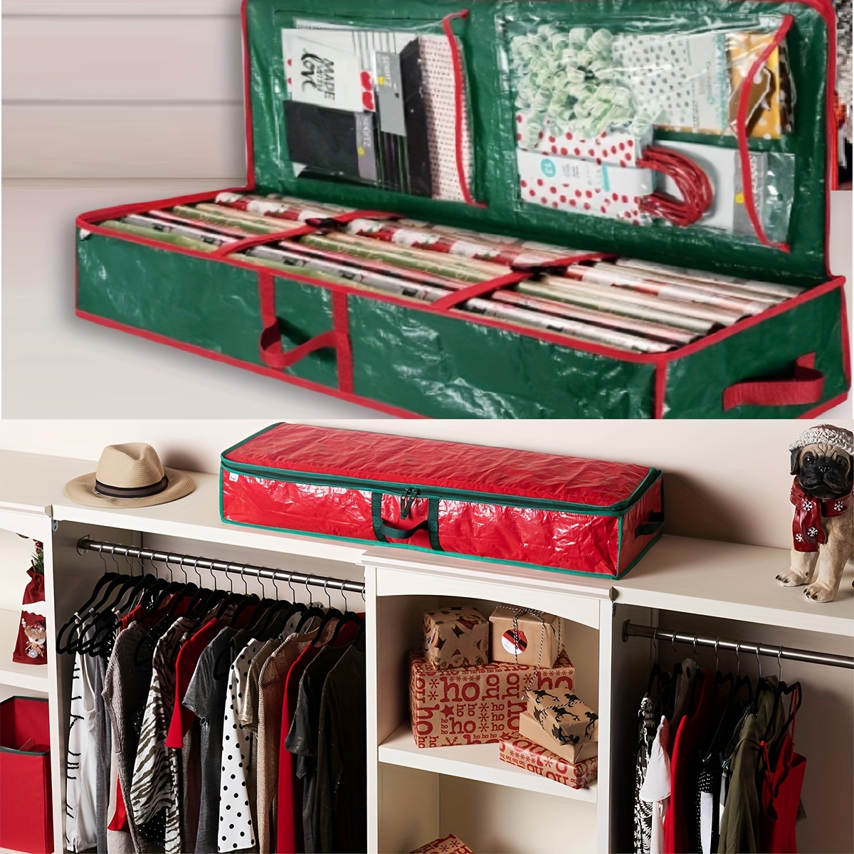 1pc Christmas Wrapping Storage Organizer With Flexible Partitions And  Pockets, Large Capacity Gift Wrap Storage Bag Fits Ribbon, Ornaments,  Holiday Accessories