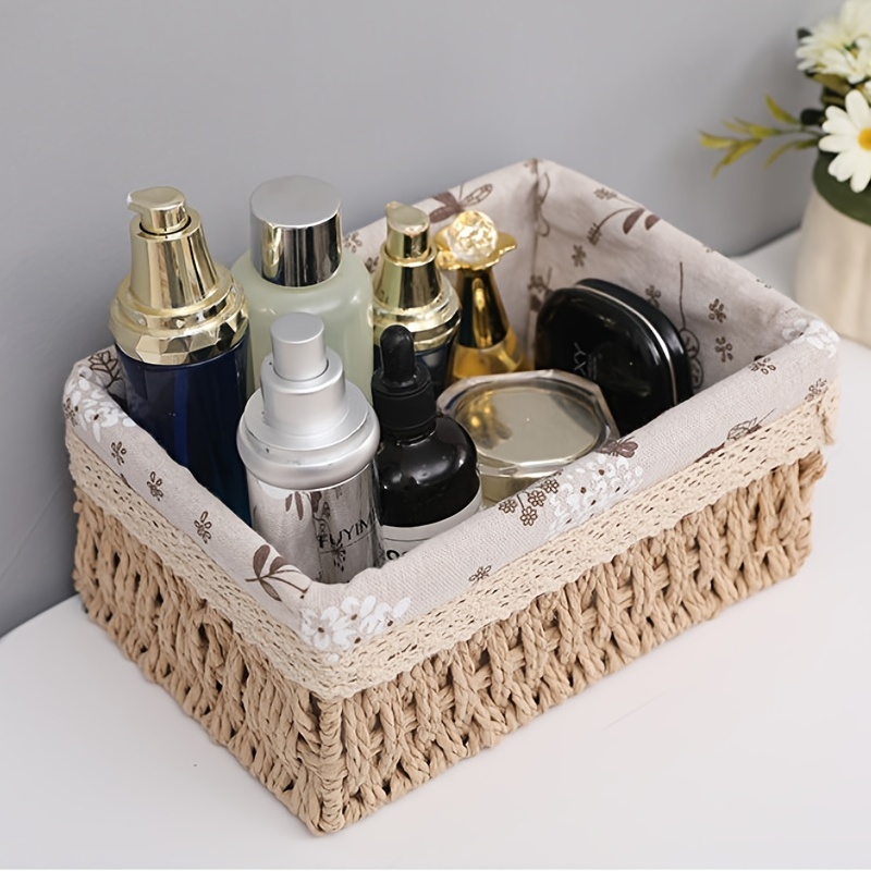 1pc Rattan Storage Basket with Handmade Woven Cosmetic Storage Box