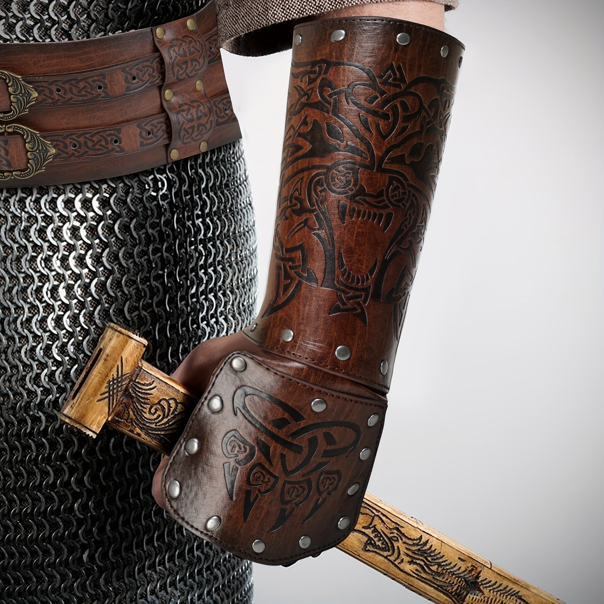 Nordic Tree Life Viking Hammer Buckle Wrist Guard Medieval