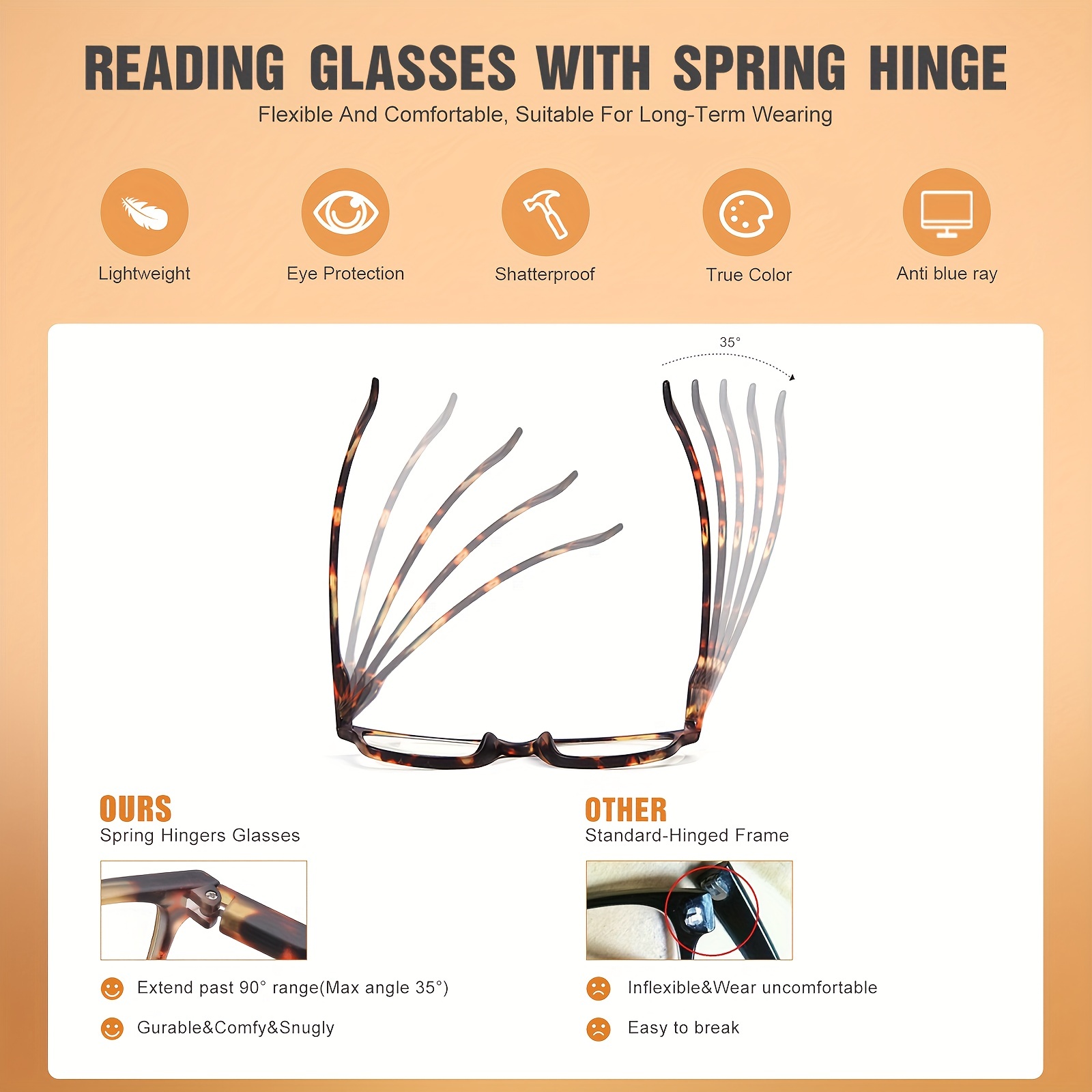 Anti Light Presbyopia Glasses With Spring Hinges Computer Game Reader