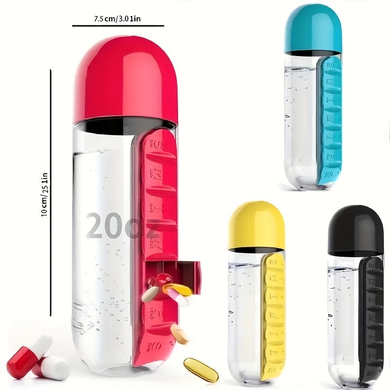 Plastic Water Bottle With Pill Box & Travel Medicine Organizer