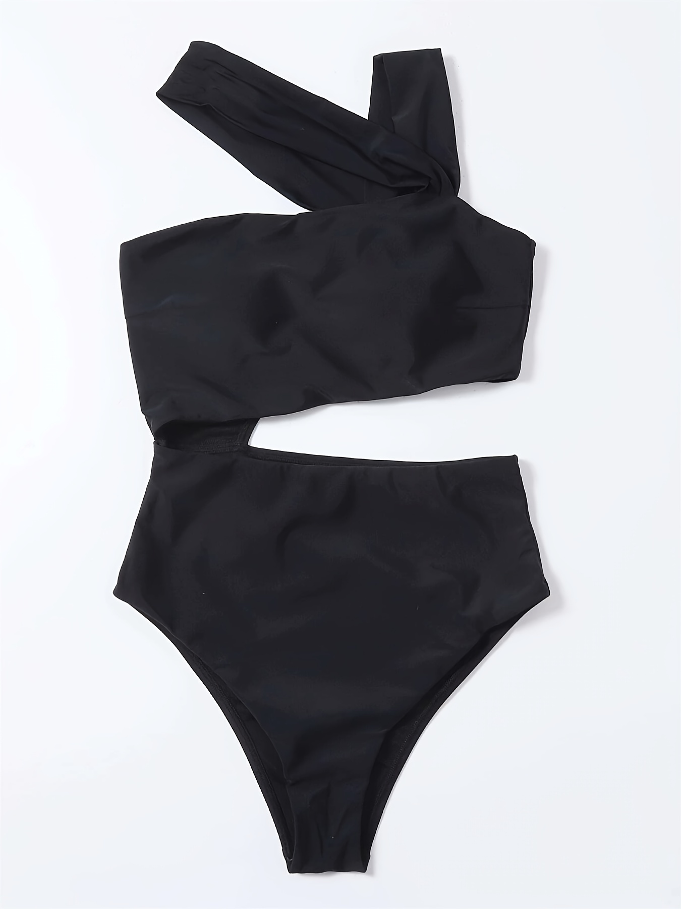 Black One Shoulder Bathing Suit Cut Asymmetrical Neck Temu