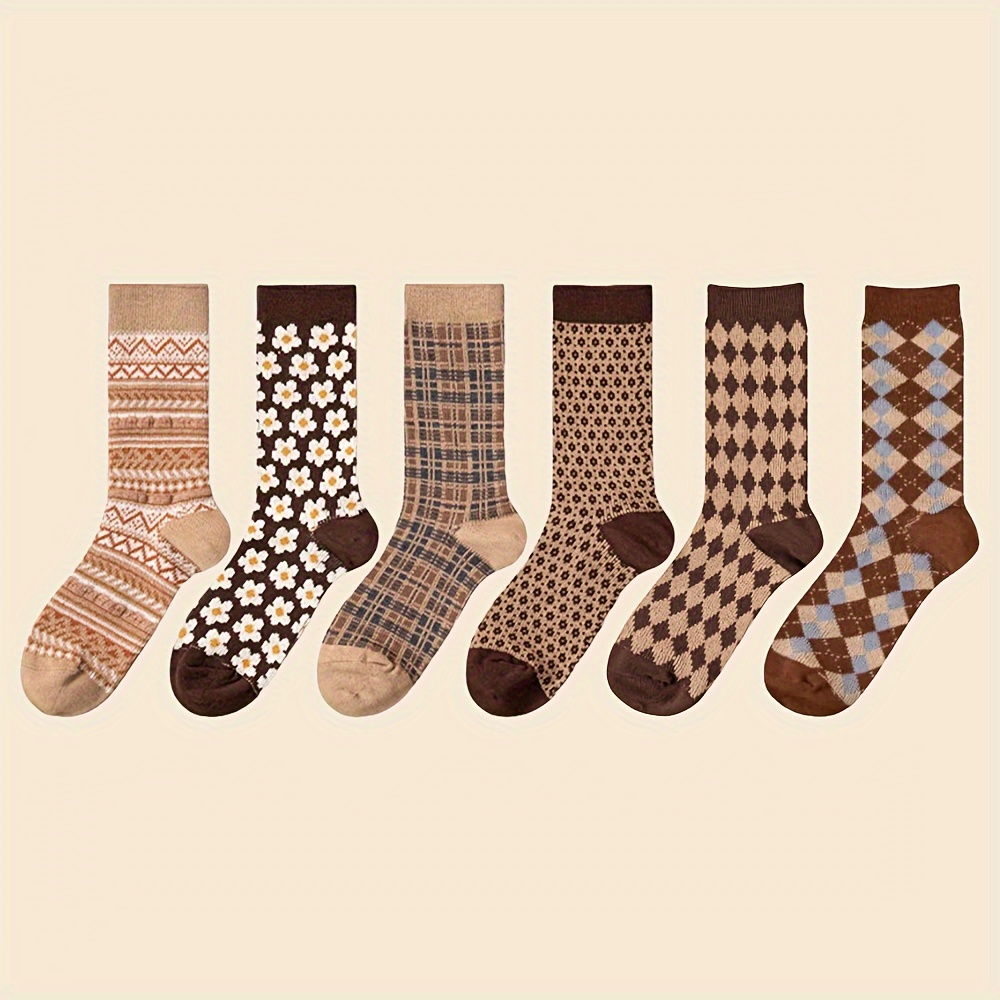 6 Pares Calcetines Vintage Argyle Mujer Calcetines Retro - Temu