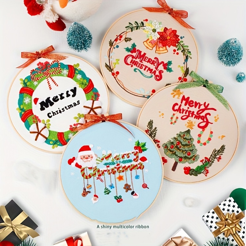 Merry Christmas Bear Embroidery Kit DIY Needlework New Year Celebrations  Needlecraft for Beginner Cross Stitch Artcraft
