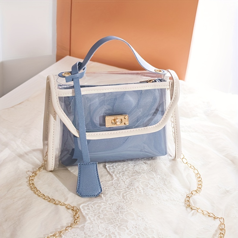 Clear Handbag With Inner Pouch, Trendy Chain Crossbody Bag