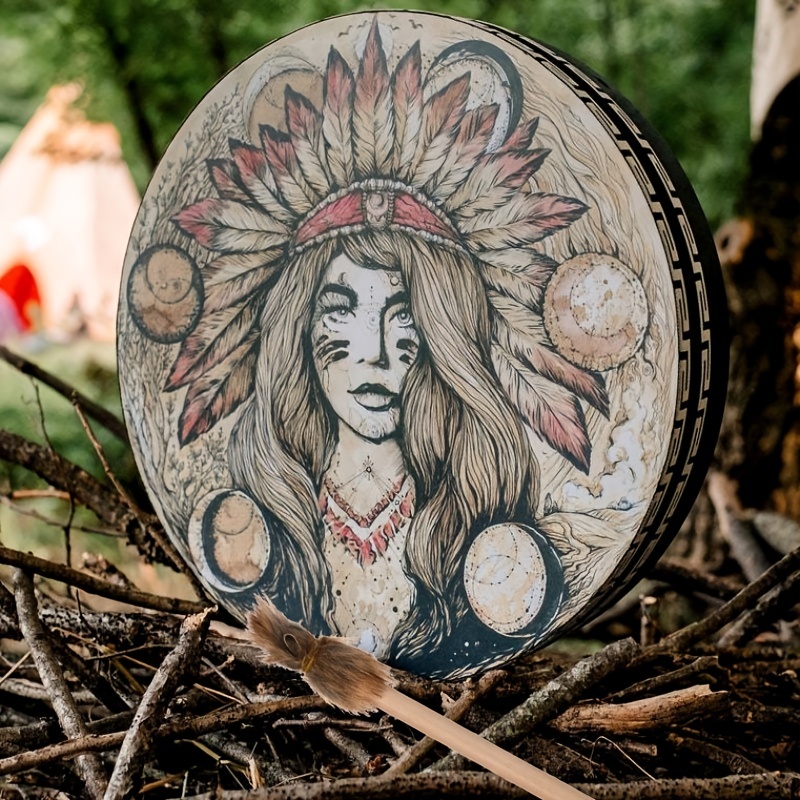 shamanic witch drum native woman drum vegan tunable membrane for sound healing medicine frame drum details 5